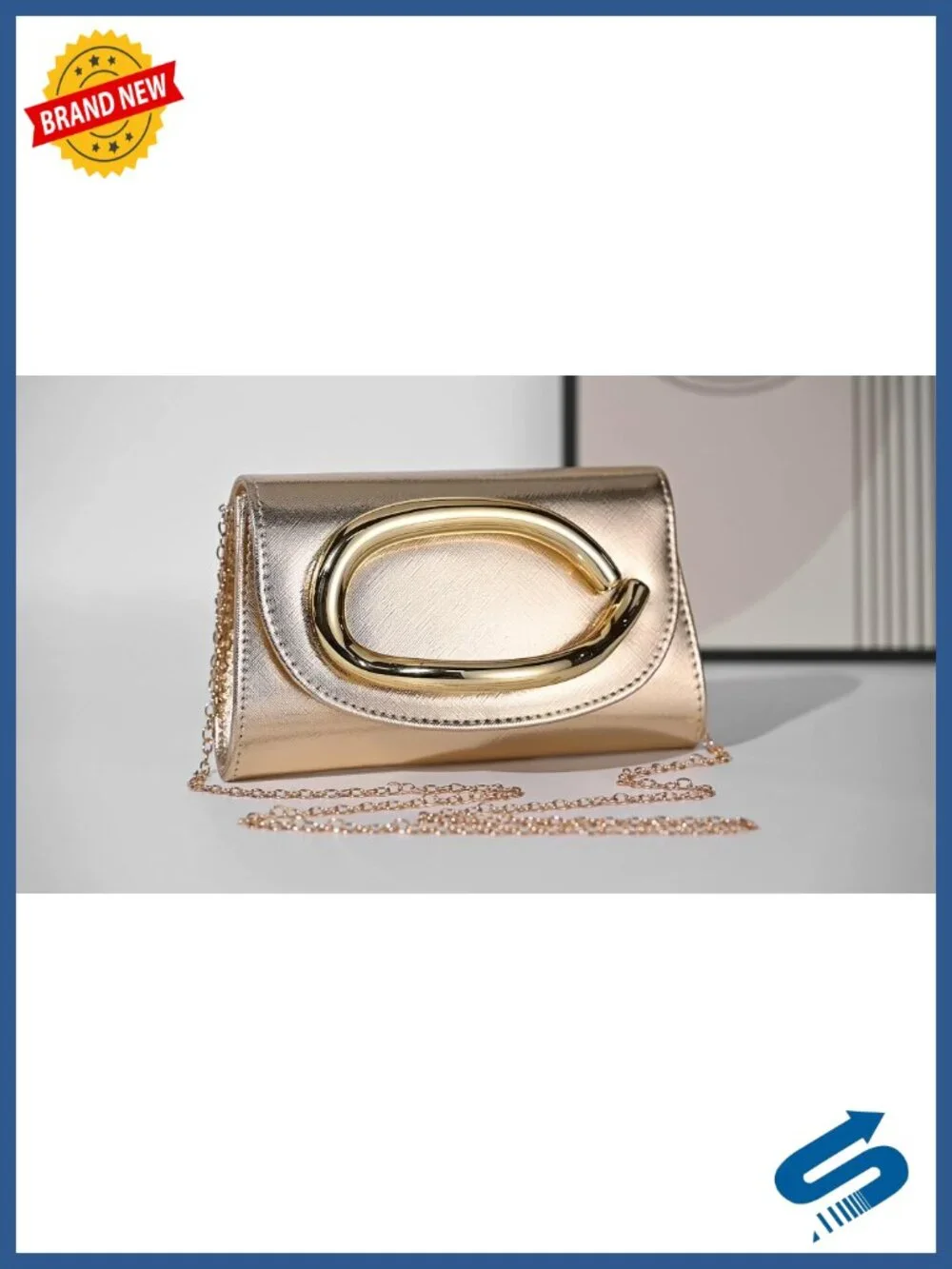 Elegant Gold Clutch Purse with Chain - Women's Formal Evening Bag Magnetic Flap